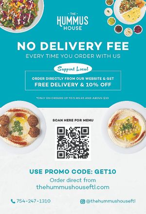 free delivery flyer at The Hummus House in Fort Lauderdale
