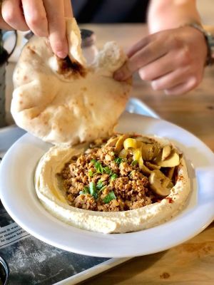Meatless Shwarma Hummus at The Hummus House in Fort Lauderdale