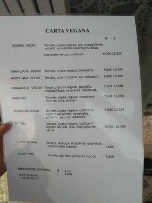 Carta vegana dolomiti at Pizzeria Dolomiti in Albacete