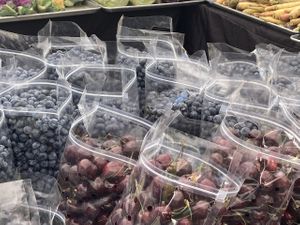 Cherries and blueberries at Capitol Hill Sunday Farmers Market in Seattle