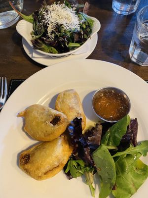 Vegan haggis fritters, whisky marmalade dip, side salad with vegan parm    at The Courie Inn in Killin