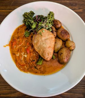 Plant based Tuscan chicken at The Brit in Port Talbot