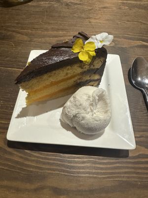 Jaffa Cake Slice with vegan Ice Creamm  at The Brit in Port Talbot