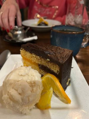 Vegan Jaffa cake cake and vegan icecream at The Brit in Port Talbot