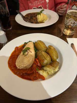 Vegan Tuscan ch*cken with buttered new potatoes  at The Brit in Port Talbot