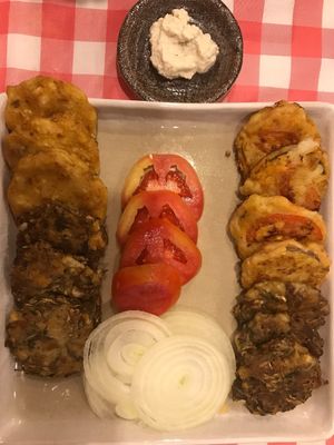 Mushroom/Eggplant Fritters with Tofu Sauce at Mahob Buos - Siem Reap in Siem Reap