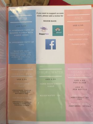 Menu 2 at Mahob Buos - Siem Reap in Siem Reap