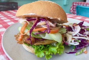 Banana flower burger  at Mahob Buos - Siem Reap in Siem Reap