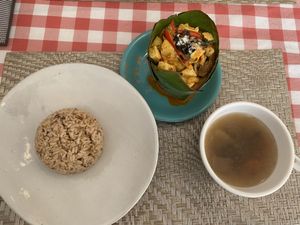 Amok with rice and soup  at Mahob Buos - Siem Reap in Siem Reap