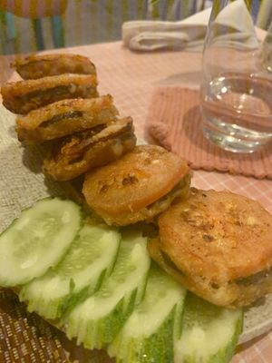 Eggplant fritters - the best! at Mahob Buos - Siem Reap in Siem Reap