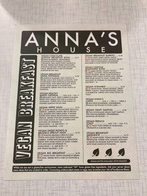 Vegan Breakfast Menu 05/01/2021 at Anna's House in Westland