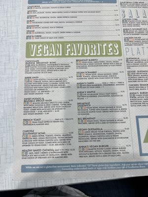 Vegan Menu  at Anna's House in Westland