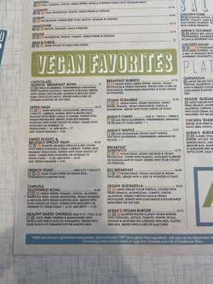 Vegan menu   at Anna's House in Westland