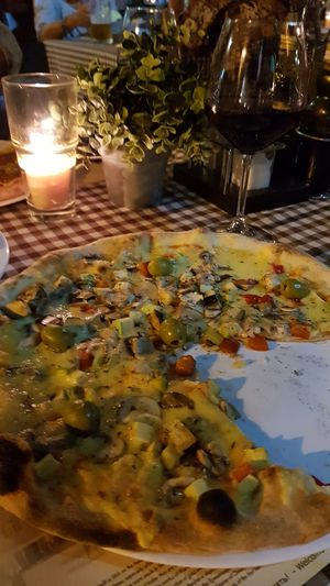 Tasty vege pizza with vegan cheese! at Dekaderon in Kotor