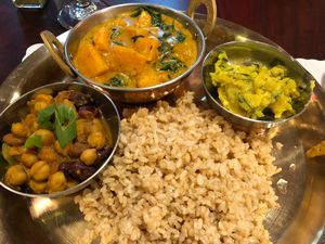 Saag Farsi, squash & green chard in tomato sauce, mixed bean, chutney.  at Himalayan Kabob and Curry House in Cotati