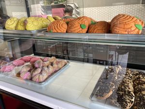 Pumpkin and sunflower conchas in October  at Soy Concha Bakery in Santa Ana