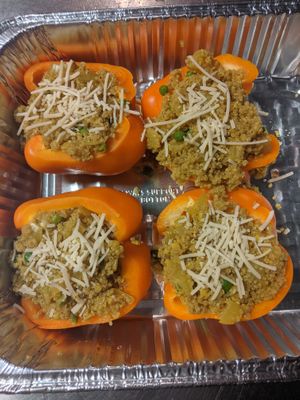 Quinoa and walnuts stuffed peppers at Polymath Educational Cafe in Marshfield