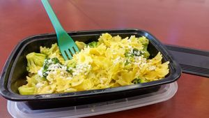 Bowtie pasta & cheese with broccoli at Polymath Educational Cafe in Marshfield