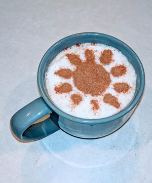 Cinnamon Coffee au Lait. at Polymath Educational Cafe in Marshfield