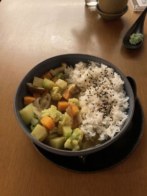 Rice and curry  at Sushimar Vegano in Sao Paulo