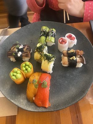 Combination of 14 sushi pieces.  at Sushimar Vegano in Sao Paulo