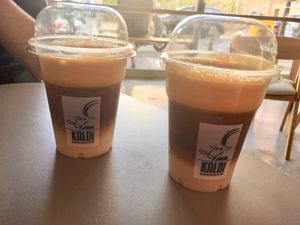 Freddo cappuccino with hazelnut milk at Kaldi Kafekoptio in Athens