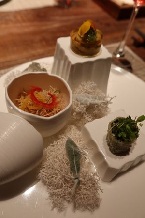 Vegetable roll with spinach, fried taro and jelly eggplant   at Qian Yue Ming in Chongqing