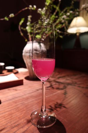 Complementary drink: vegetable mix, purple cabbage, lemon, granulated sugar  at Qian Yue Ming in Chongqing