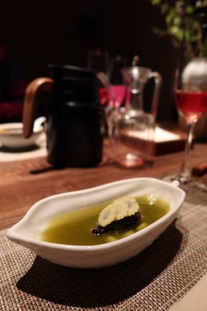 Only this green, Szechuan peppercorn and mushroom  at Qian Yue Ming in Chongqing