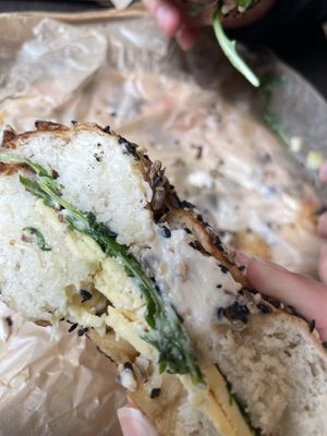 The cheese bagel  at East Village Cafe in Bristol