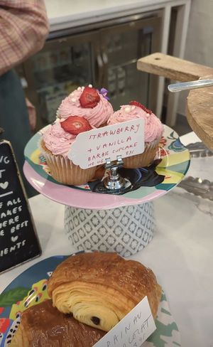 Strawberry vanilla Barbie cupcake at East Village Cafe in Bristol
