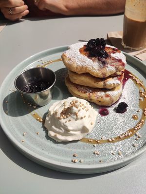 Blueberry pancakes at East Village Cafe in Bristol