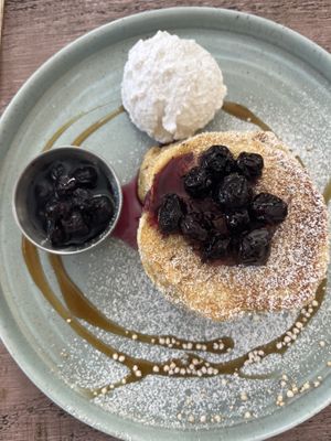 Blueberry compote pancakes  at East Village Cafe in Bristol