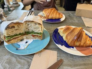 Focaccia sandwich and croissantt  at East Village Cafe in Bristol