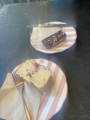Lemon Raspberry Drizzle & Chocolate Pecan Shortbread   at East Village Cafe in Bristol