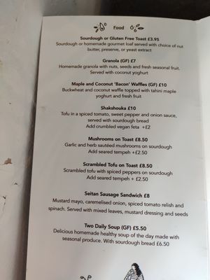 Breakfast menu at East Village Cafe in Bristol