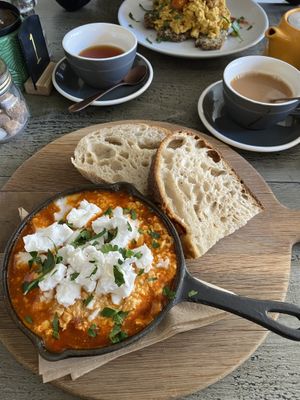 Vegan feta on shakshuka at East Village Cafe in Bristol