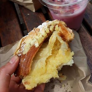 Almond croissant at East Village Cafe in Bristol