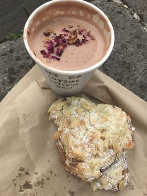 Beetroot red velvet latte  at East Village Cafe in Bristol