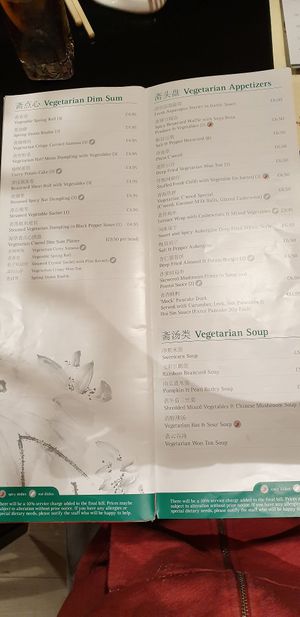 Vegetarian menu 1 at Little Yang Sing in Manchester