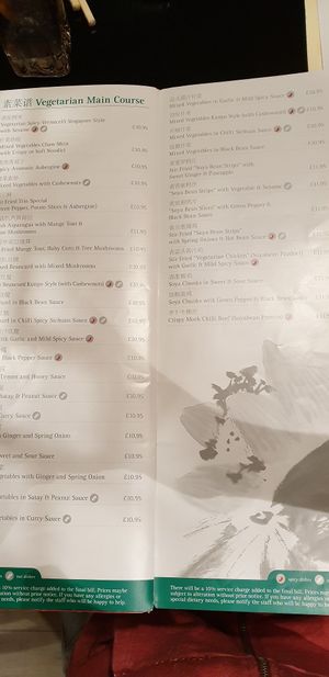 Vegetarian menu 2 at Little Yang Sing in Manchester