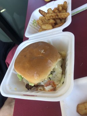 Buffalo Chik’n Burger plus crinkle fries  at Next Level Burger - Concord in Concord