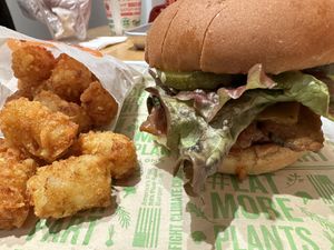 American ChzBurger and tater tots  #Veganuary at Next Level Burger - Concord in Concord