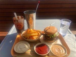 Chocolate coconut shake, crinkle cut fries and SoCal burger at Next Level Burger - Concord in Concord