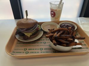 All -American and peach shake  at Next Level Burger - Concord in Concord