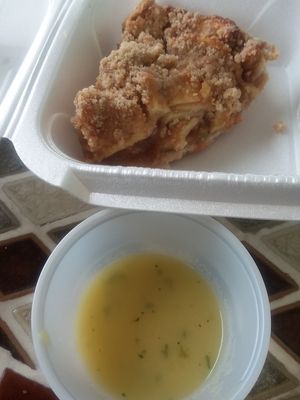 Vegan apple pie and a sample of vegan potato leek soup at Angelic Desserts in Naples