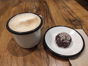 Chai tea and a coconut cake at Wild & The Moon - Opéra in Paris