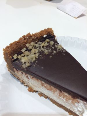 Lotus cheesecake with creamy and chocolate topping.  at Loving Hut - Spalena in Prague