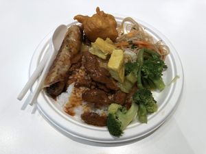 Rice and veggies/faux meat at Loving Hut - Spalena in Prague