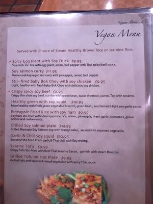 Vegan Menu at Best Thai Signature in Dallas